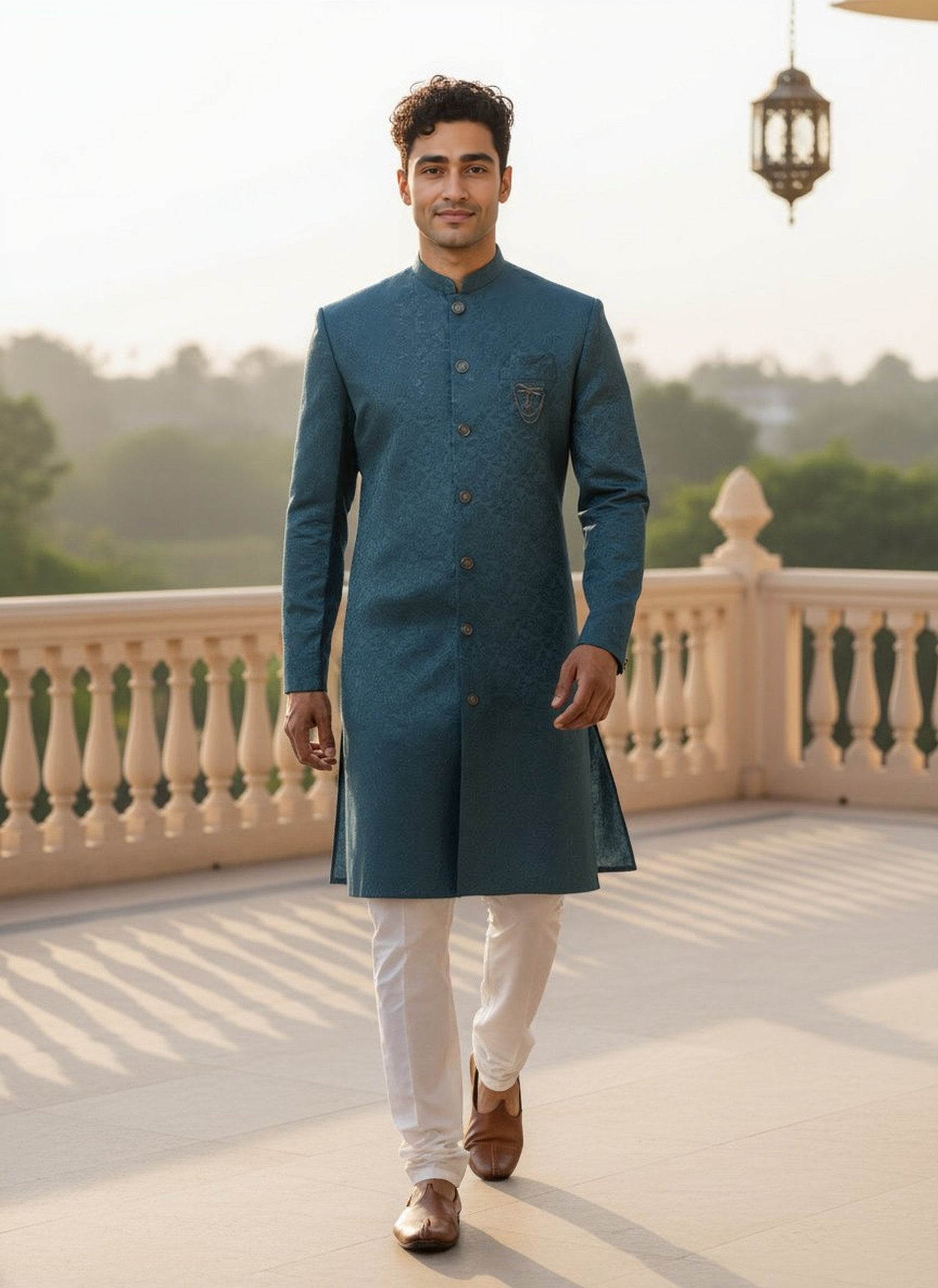 Peacock Self Floral Design Jacquard Semi Indo