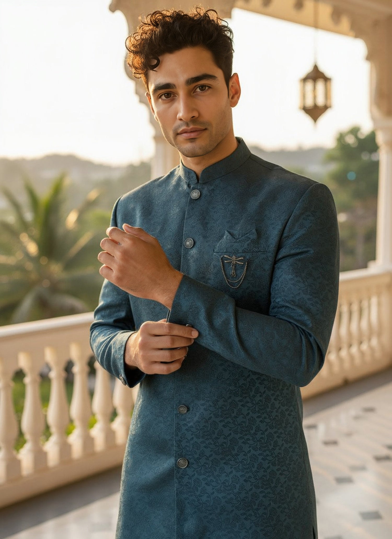 Peacock Self Floral Design Jacquard Semi Indo