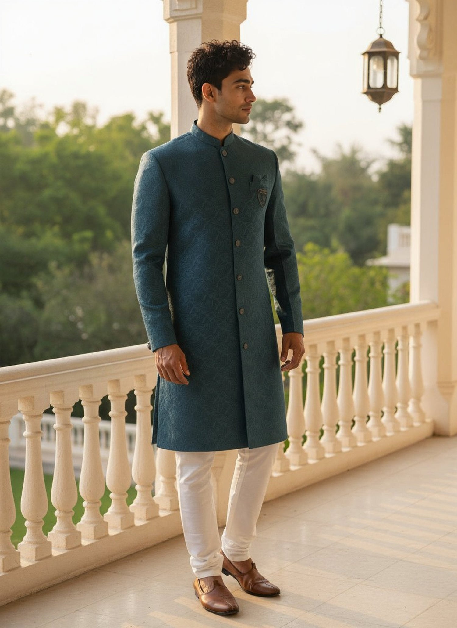 Peacock Self Floral Design Jacquard Semi Indo