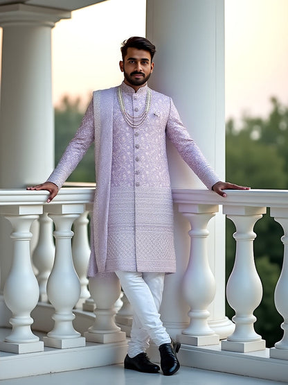 Exclusive Purple Floral Georgette Embroidery work Indo-Western with Dupatta