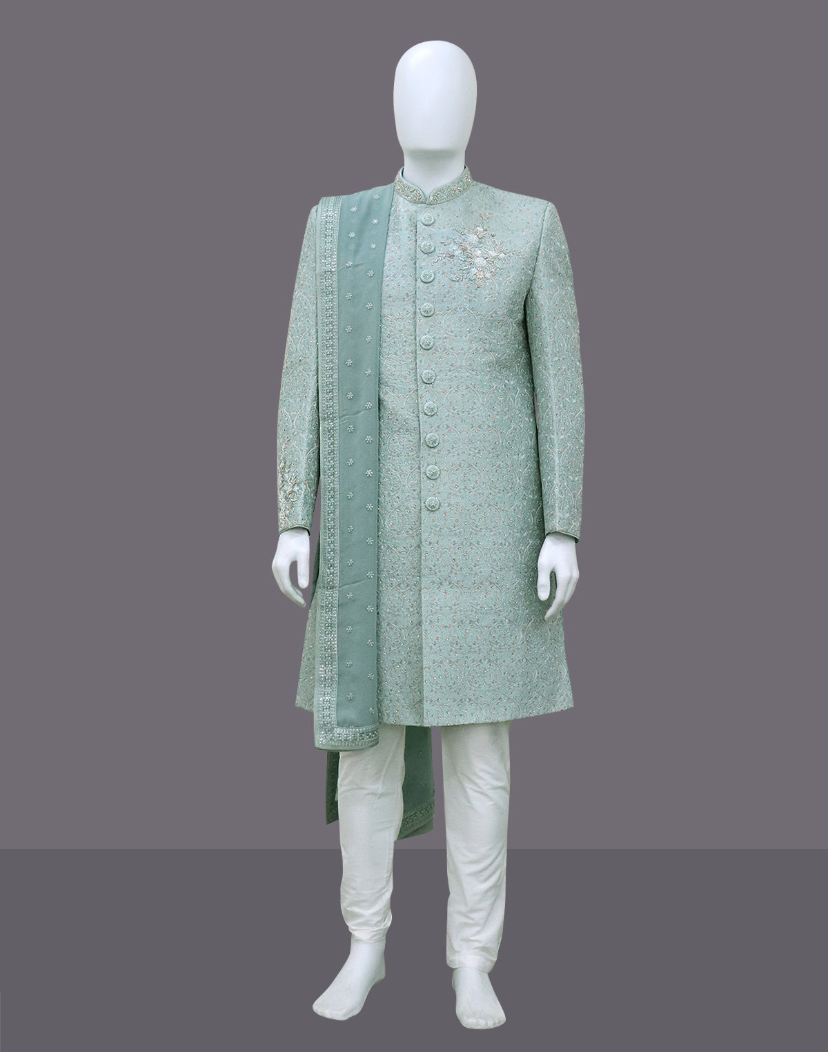 Sky All Over Zardosi Stones work Indo-Western with Elegant Dupatta