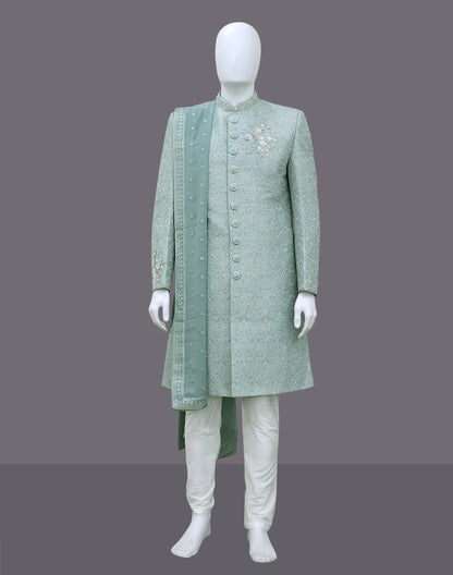 Sky All Over Zardosi Stones work Indo-Western with Elegant Dupatta