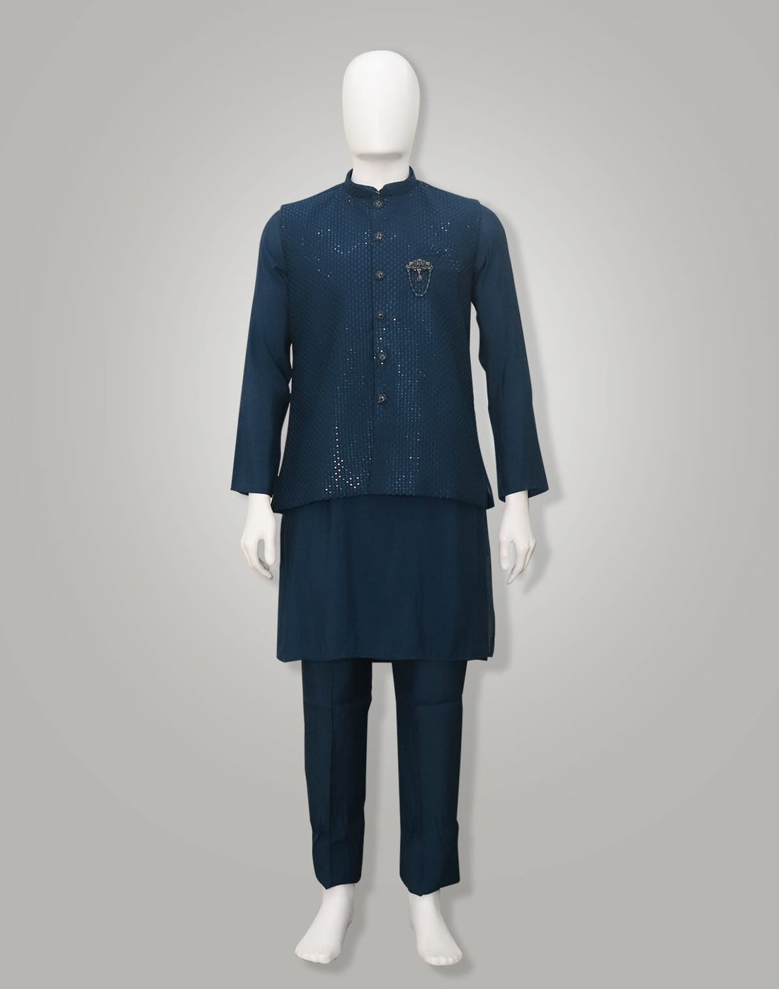 Blue Kurta with Embellished work Jacket Set