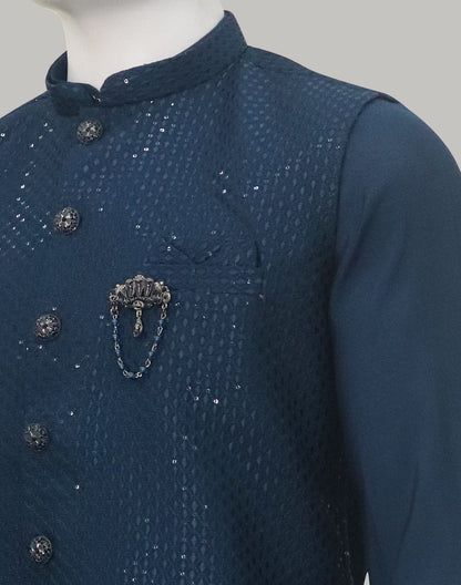 Blue Kurta with Embellished work Jacket Set