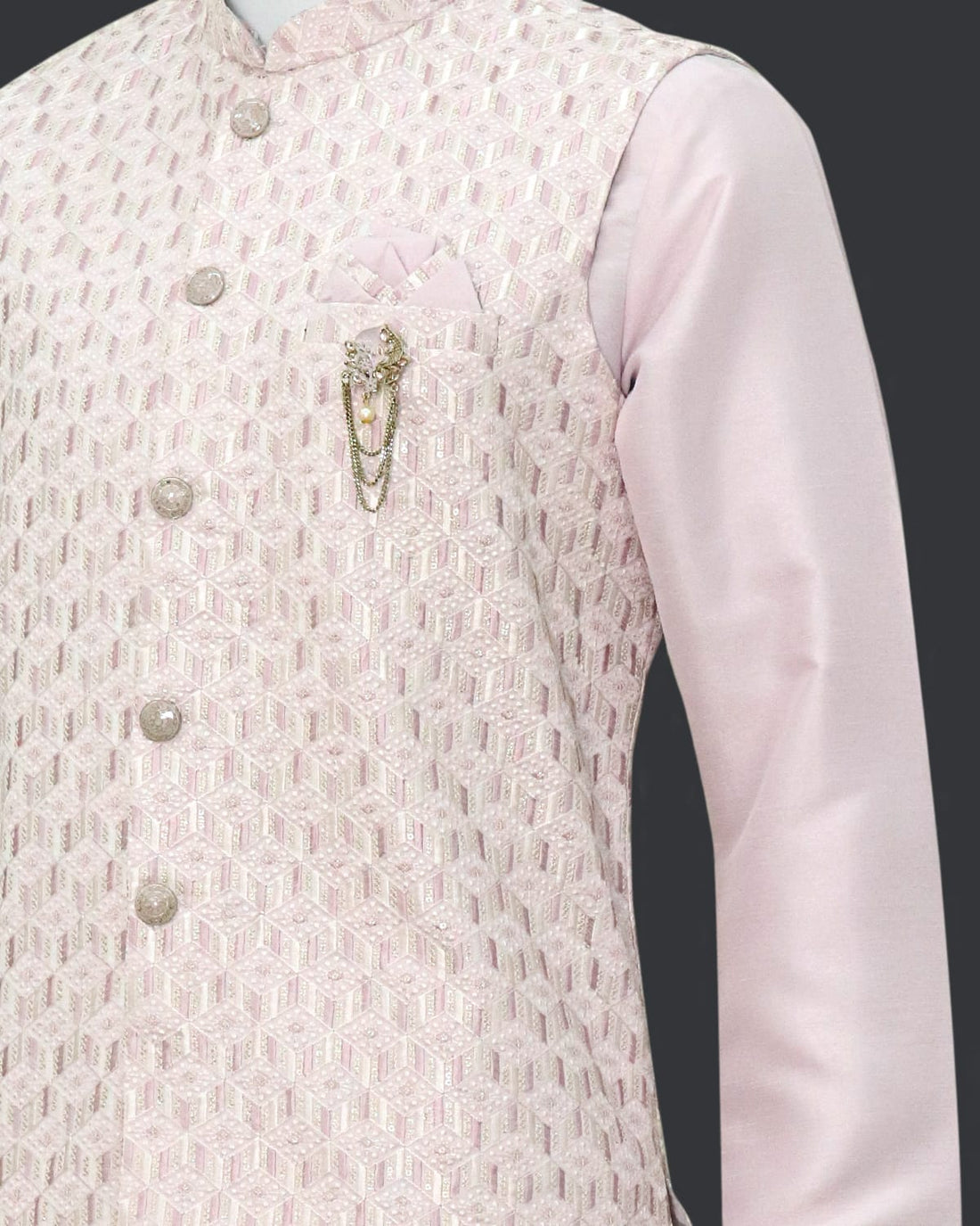 Raw Silk Onion Colour Kurta Jacket Set