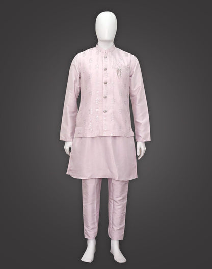 Pink Sequence with Embroidery work Raw Silk Jacket Set