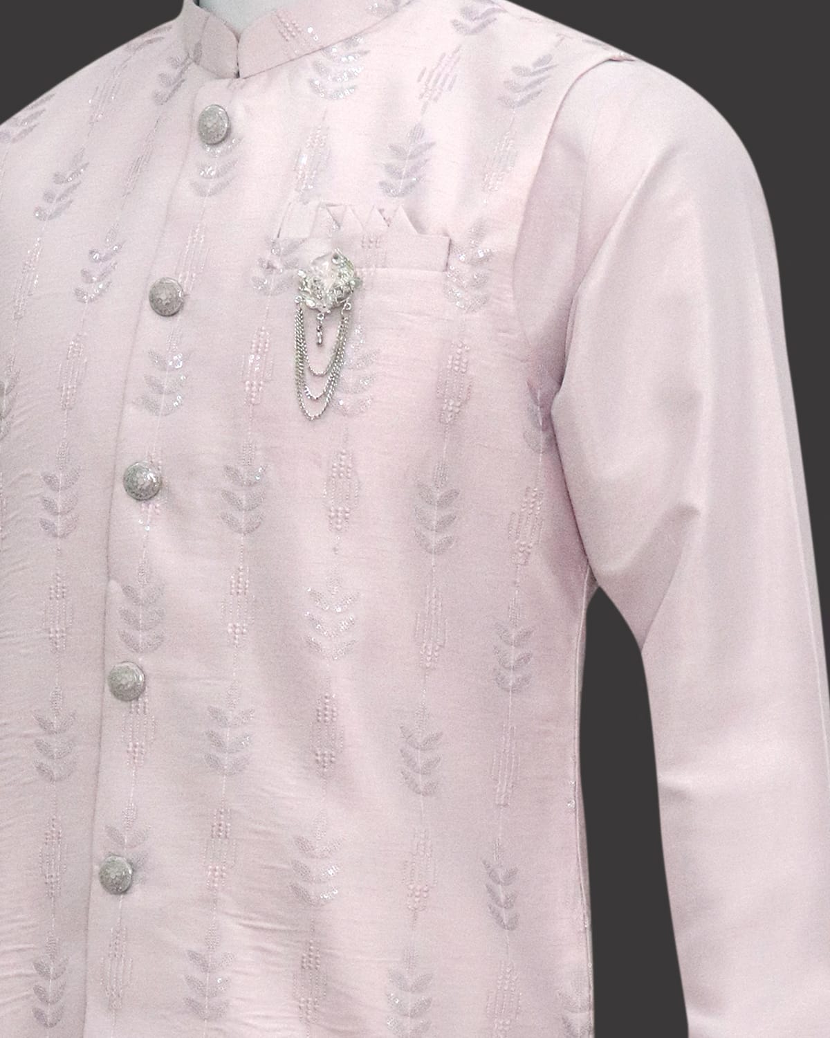 Pink Sequence with Embroidery work Raw Silk Jacket Set