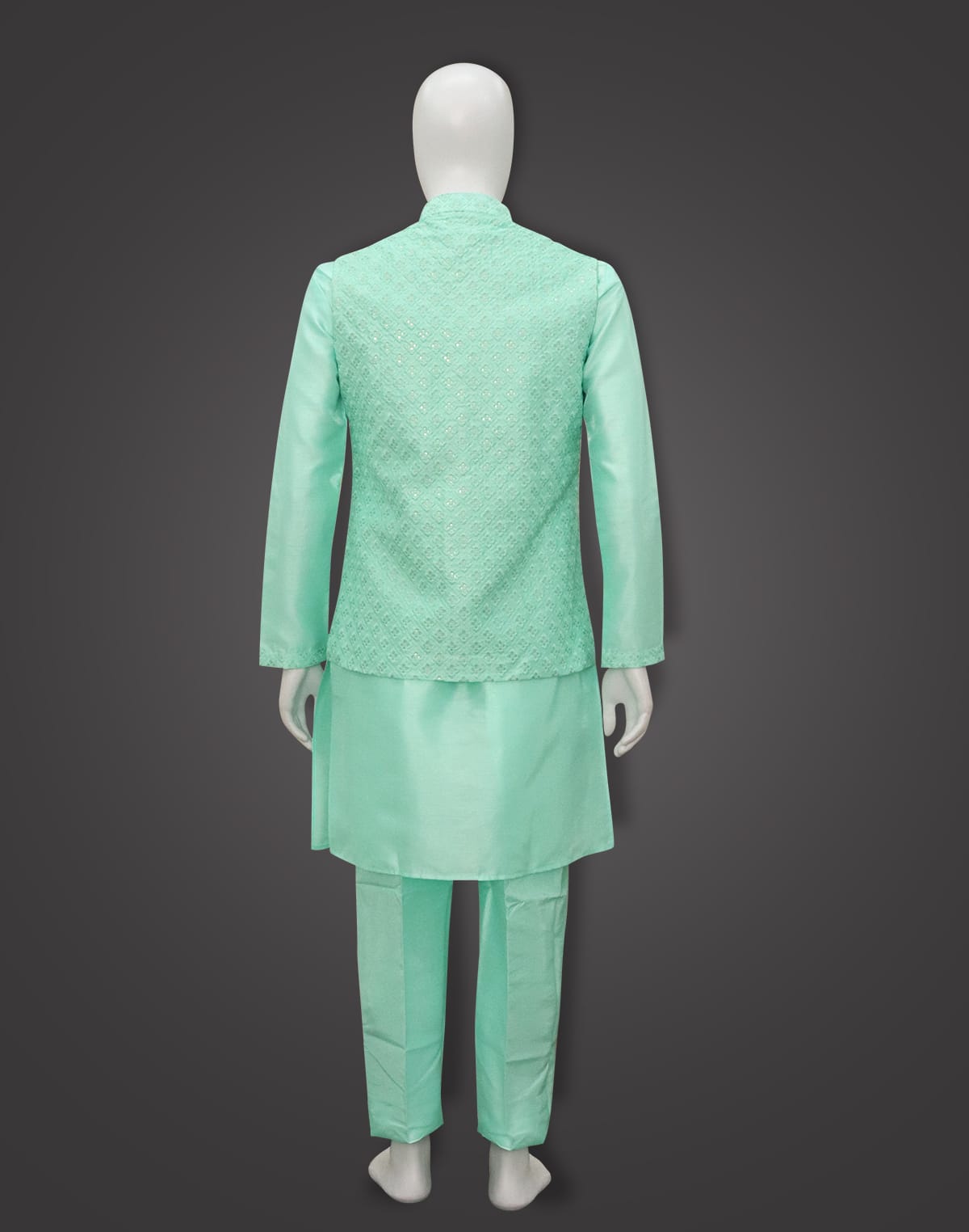 Sea Green Coloured Raw Silk Kurta Jacket Set