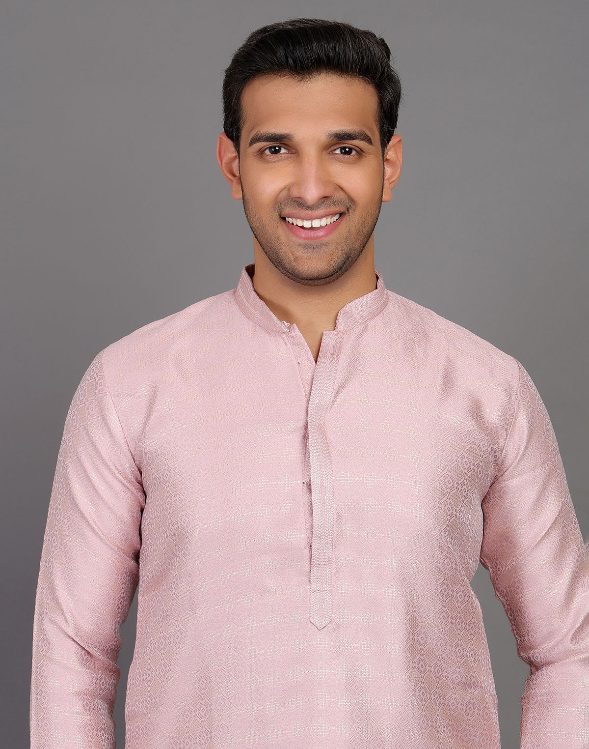 All Over Self Highlighted Thread Work Soft Silk Onion Colour Kurta Set