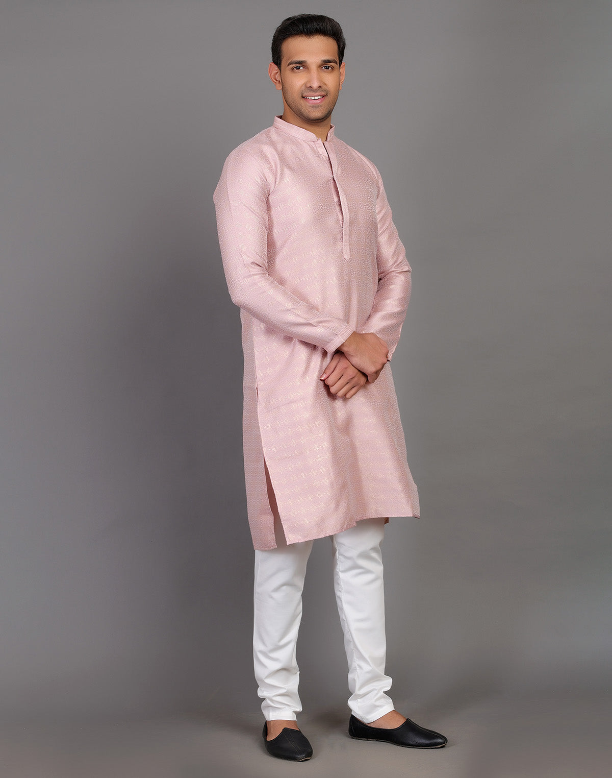 All Over Self Highlighted Thread Work Soft Silk Onion Colour Kurta Set