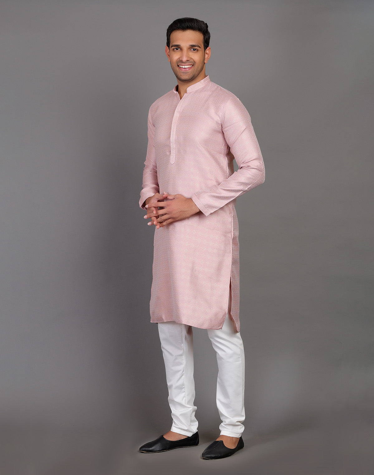 All Over Self Highlighted Thread Work Soft Silk Onion Colour Kurta Set