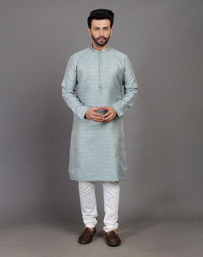 All Over Self Highlighted Thread Work Soft Silk Sea Green Kurta Set