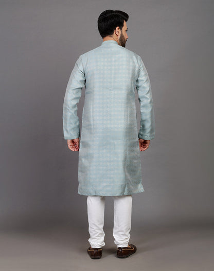 All Over Self Highlighted Thread Work Soft Silk Sea Green Kurta Set