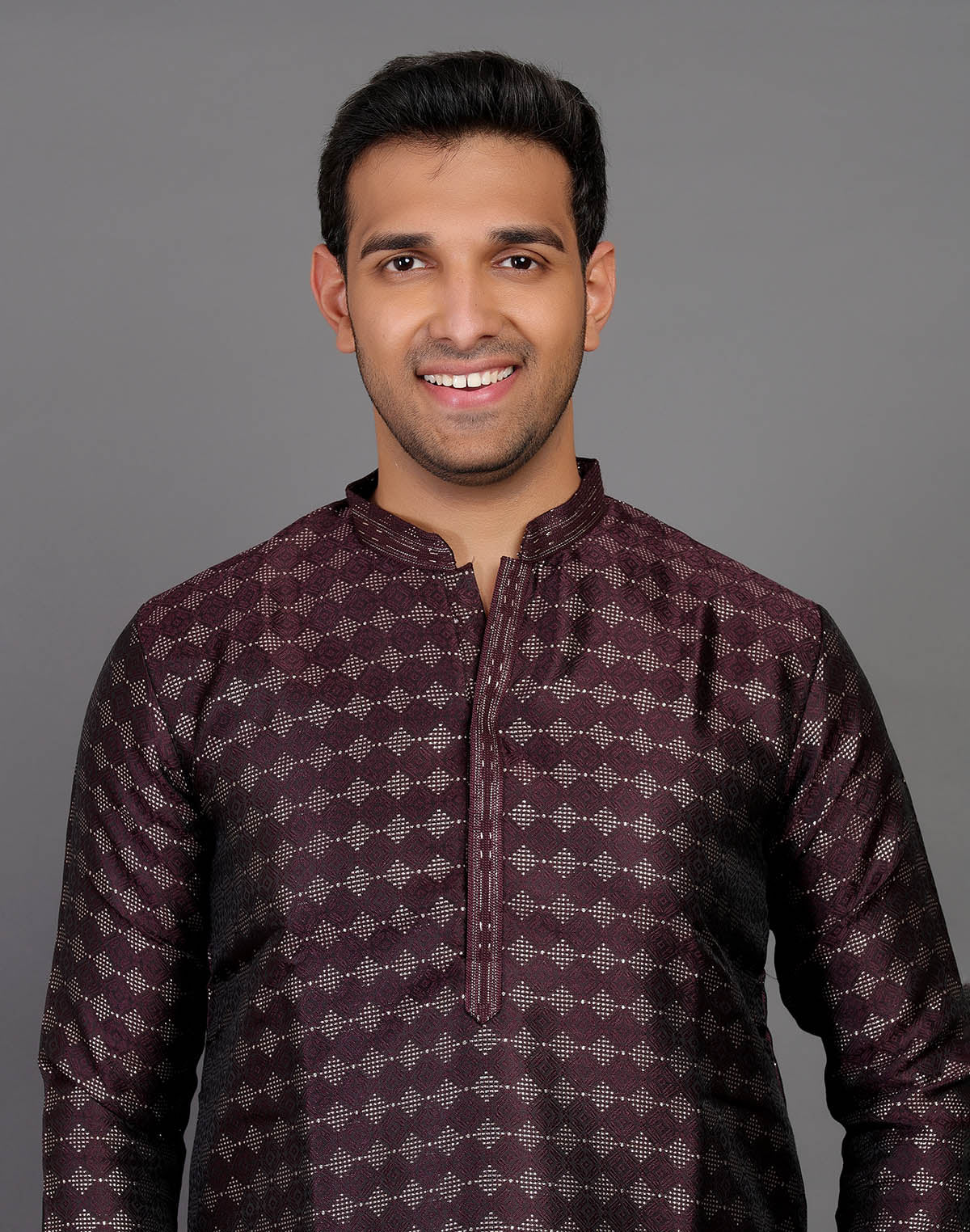 All Over Self Highlighted Thread Work Soft Silk Wine Coloured Kurta Set