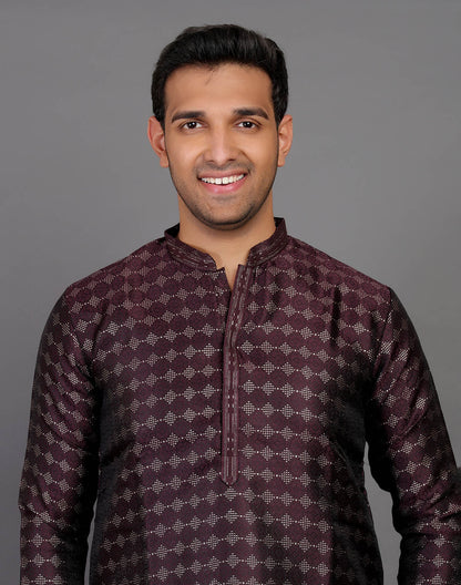 All Over Self Highlighted Thread Work Soft Silk Wine Coloured Kurta Set