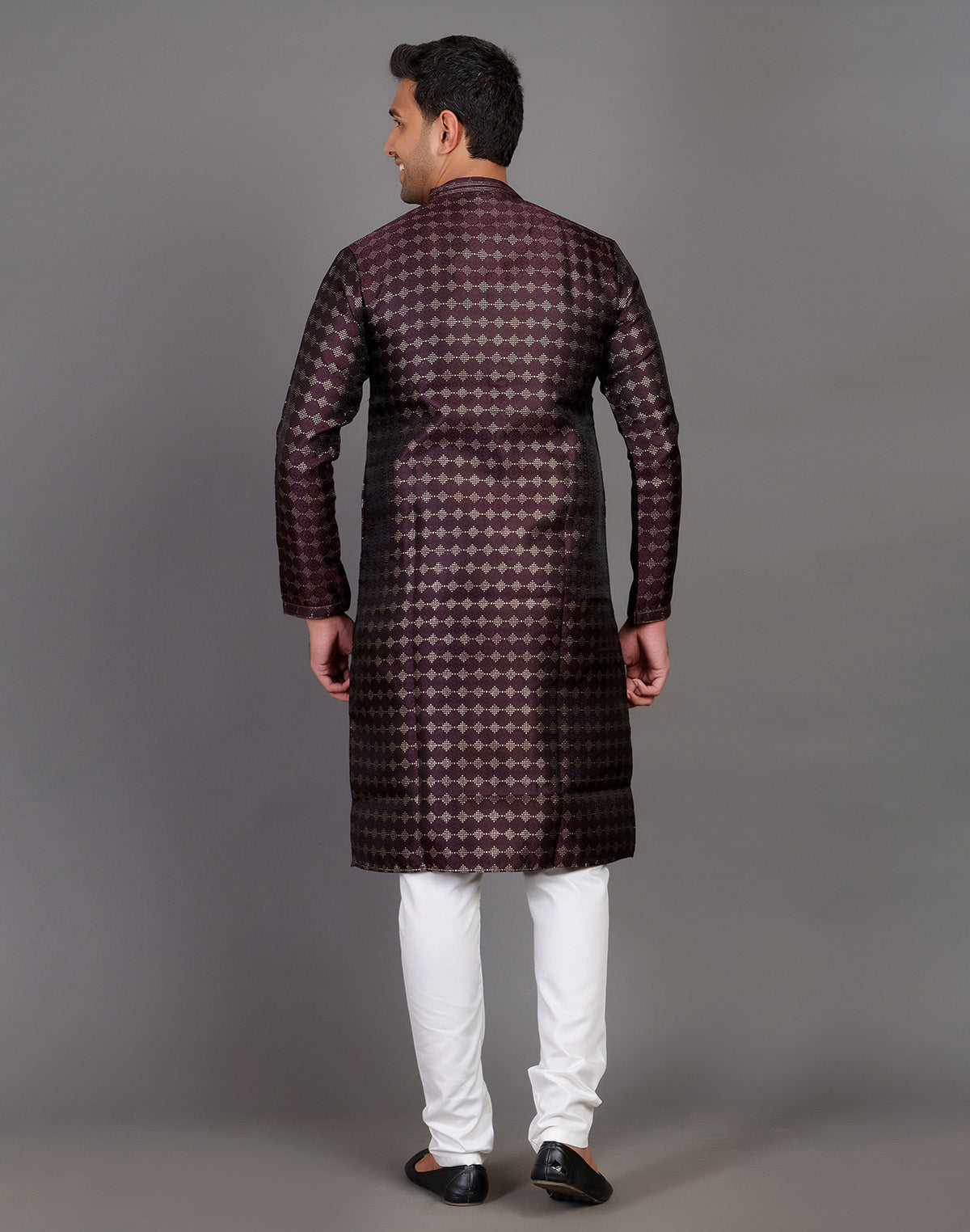 All Over Self Highlighted Thread Work Soft Silk Wine Coloured Kurta Set