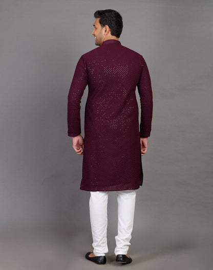 All Over Self Highlighted Sequence Work Wine Colored Kurta Pajama