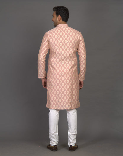 All Over Floral Weaving work Peach Kurta Pyjama Set