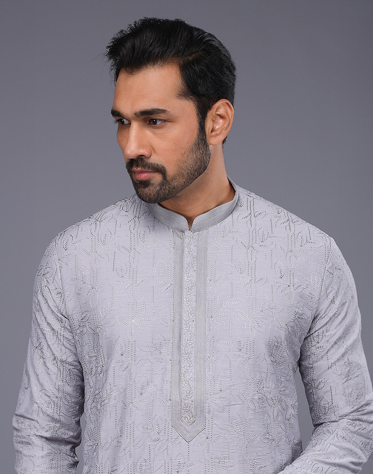 All Over Thread Work Soft Silk Grey Color Kurta Set