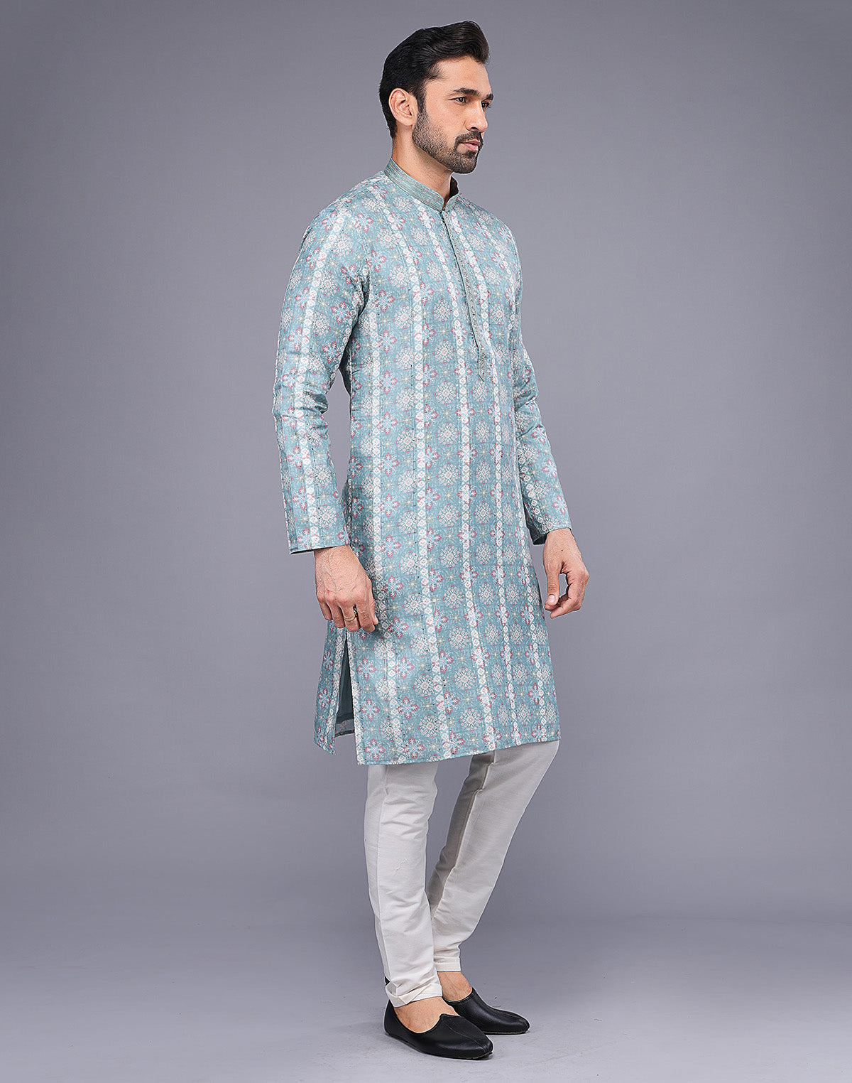 All Over Floral Print Sea Green Soft Silk Kurta Pyjama Set