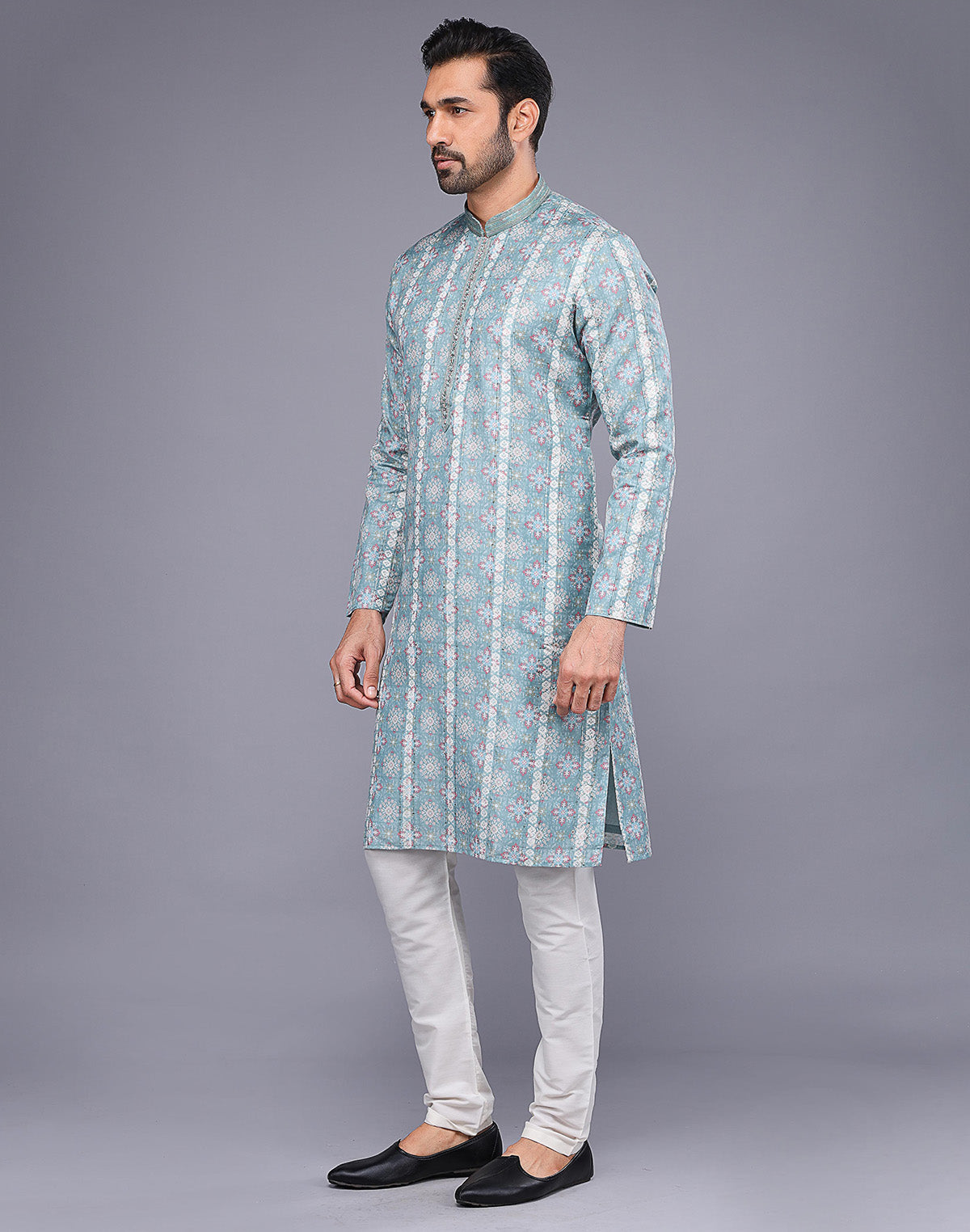 All Over Floral Print Sea Green Soft Silk Kurta Pyjama Set