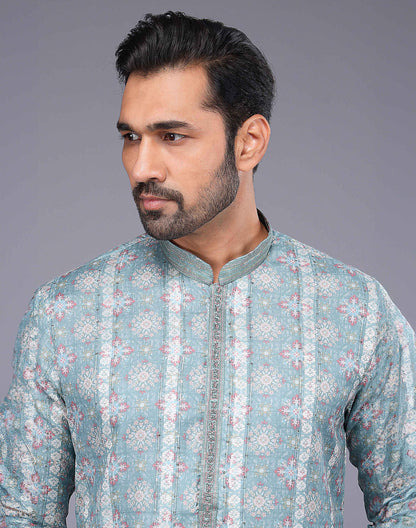 All Over Floral Print Sea Green Soft Silk Kurta Pyjama Set