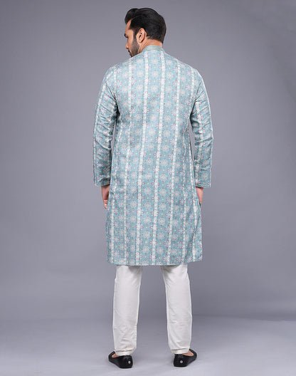 All Over Floral Print Sea Green Soft Silk Kurta Pyjama Set