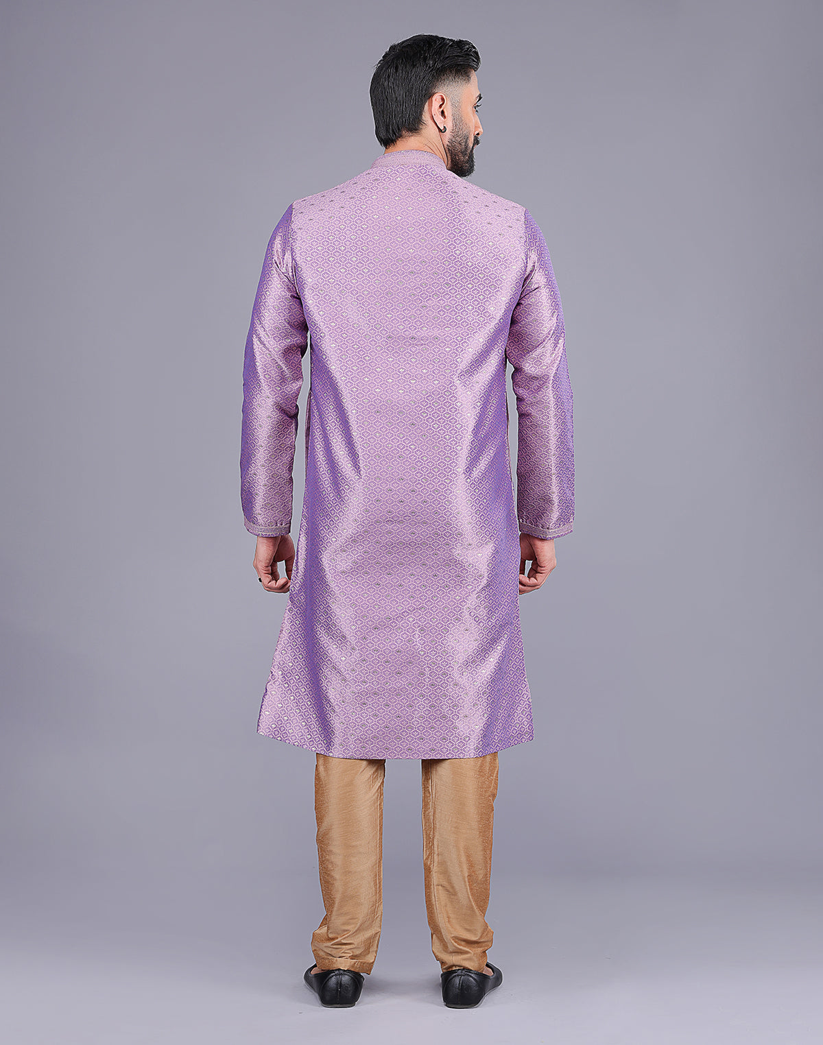 All Over Self Bootis and Weaving Lavender Soft Silk Kurta Set