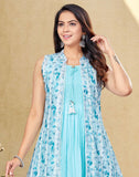 Beautiful Sky Blue Cotton Silk Kurti with Shrug