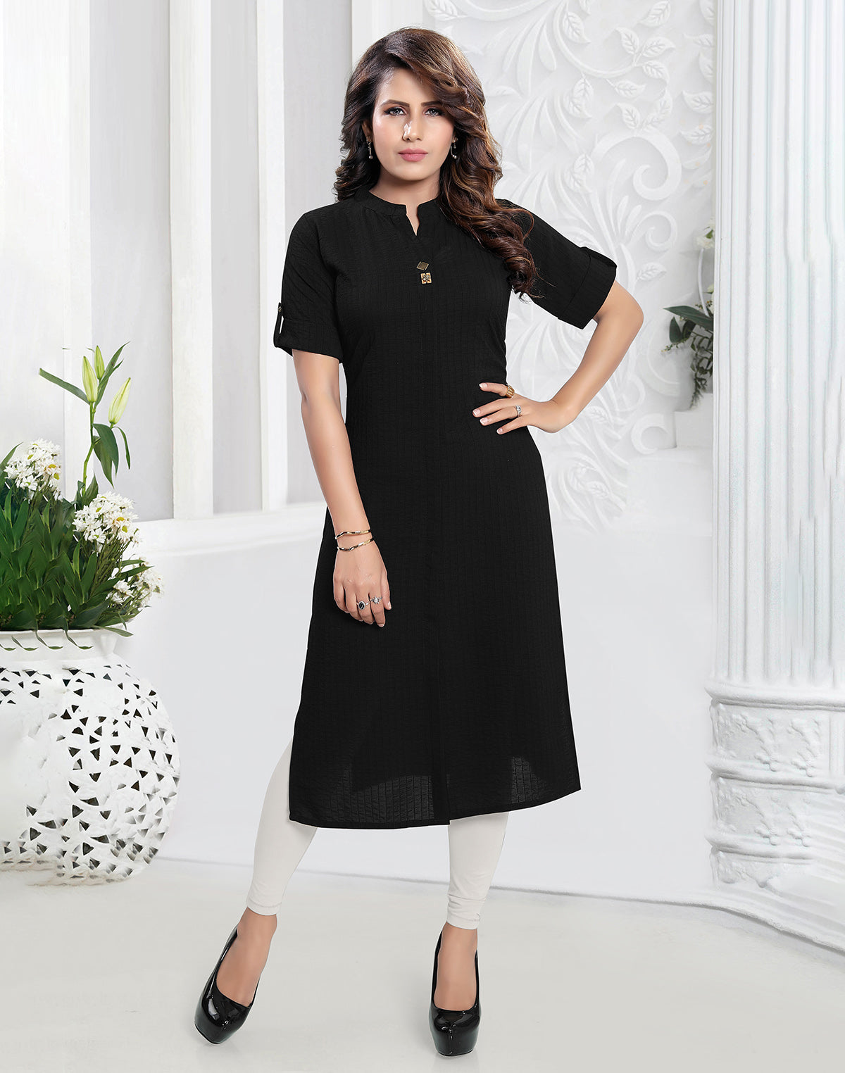 Black Cotton Silk Kurti