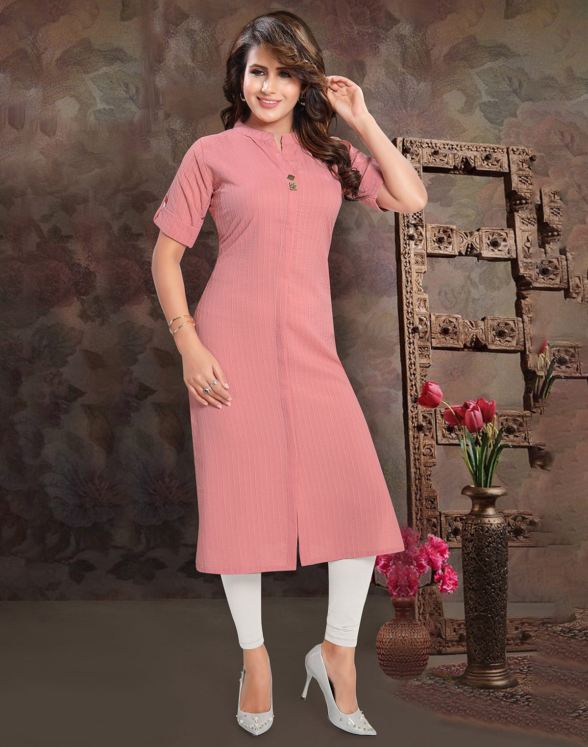 Light Peach Cotton Silk Kurti