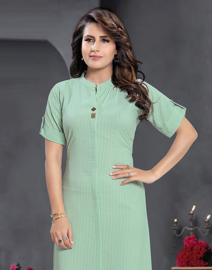 Light Pista Green Cotton Silk Kurti