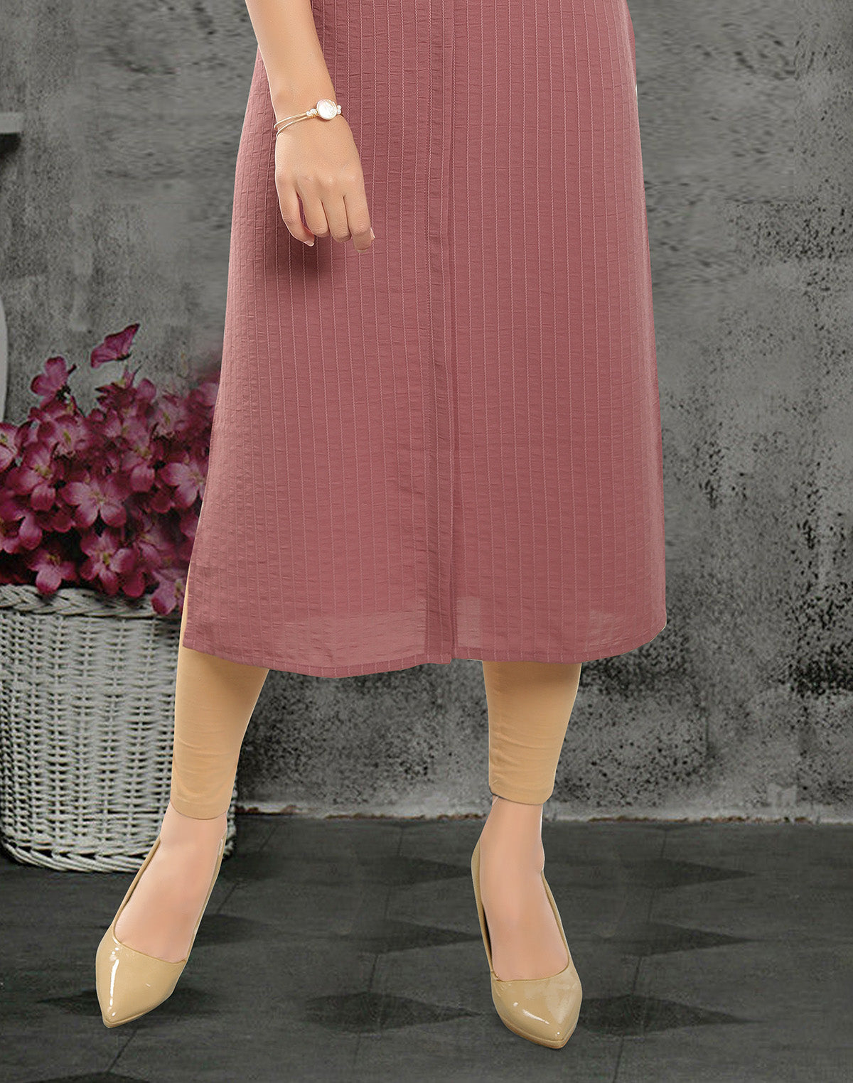 Peach Cotton Silk Casual Wear Kurti