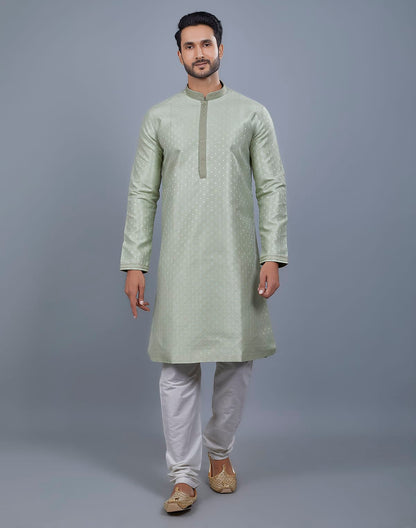 Pista Green All Over Silver Motive Pattern Kurta Set