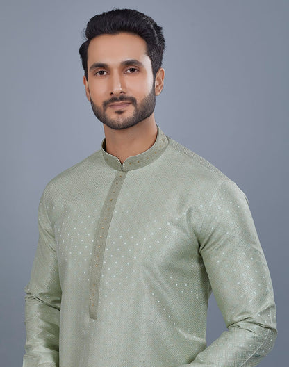 Pista Green All Over Silver Motive Pattern Kurta Set