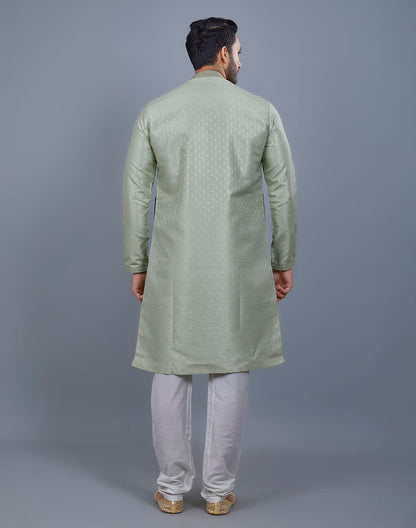 Pista Green All Over Silver Motive Pattern Kurta Set