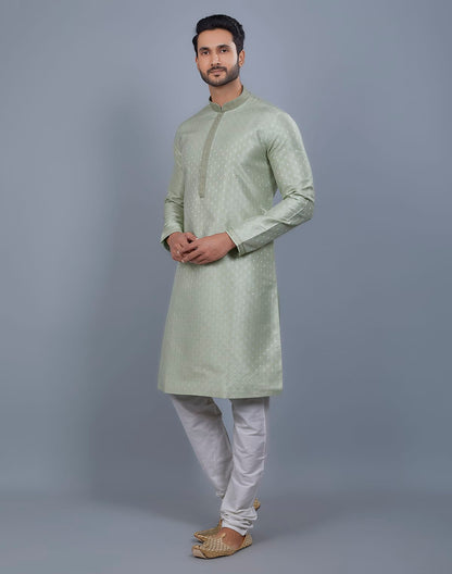Pista Green All Over Silver Motive Pattern Kurta Set