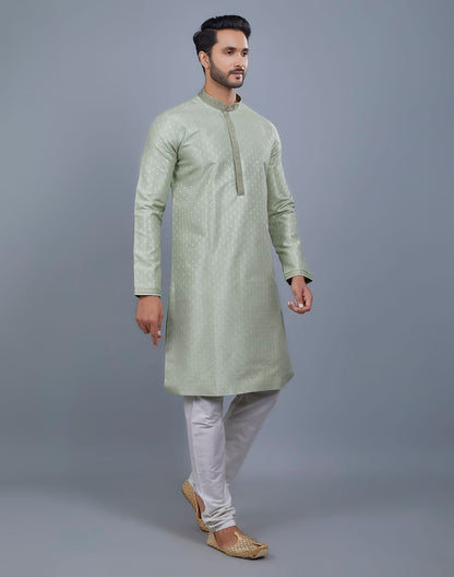 Pista Green All Over Silver Motive Pattern Kurta Set