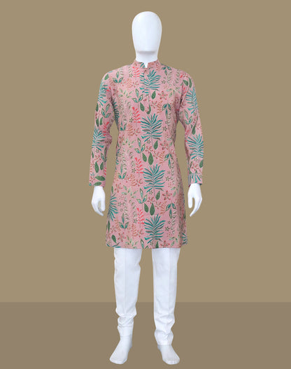 Light Pink Floral Print Soft Silk Kurta