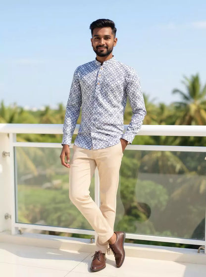 Dark Grey Trellis Patterned Glaxo Cotton Short Kurta
