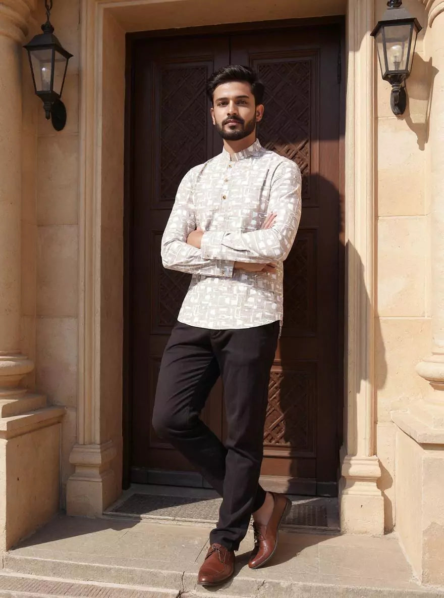 Dust Coloured Glaxo Cotton Geometric Printed Short Kurta