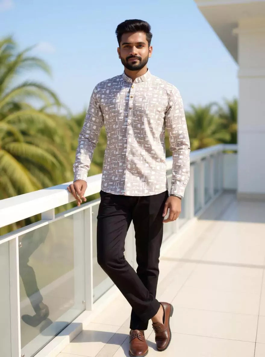 Dust Coloured Glaxo Cotton Geometric Printed Short Kurta