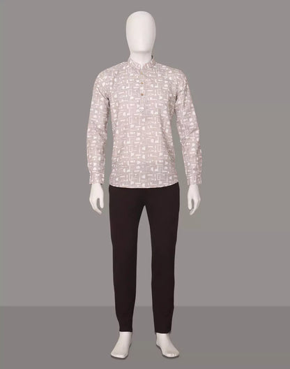 Dust Coloured Glaxo Cotton Geometric Printed Short Kurta
