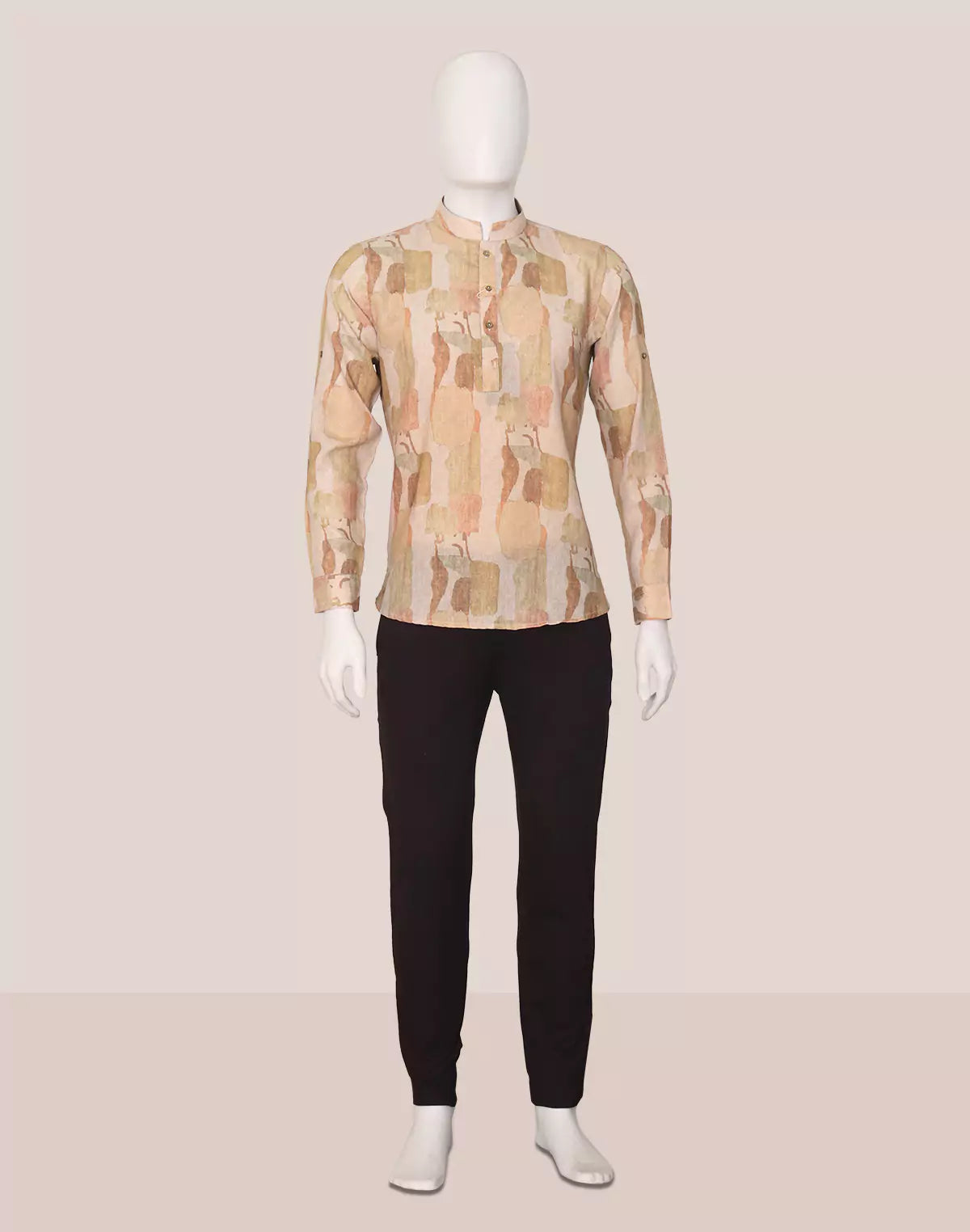 Graphic Print Giza Cotton Short Kurta in Brown