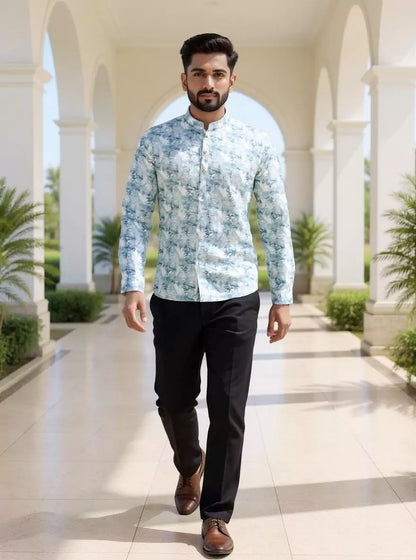 Glaxo Cotton Graphic Print Short Kurta in Sky Blue