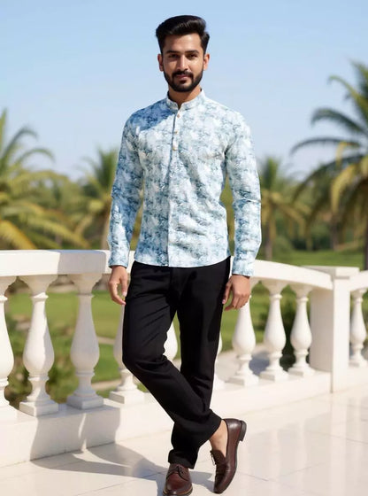 Glaxo Cotton Graphic Print Short Kurta in Sky Blue
