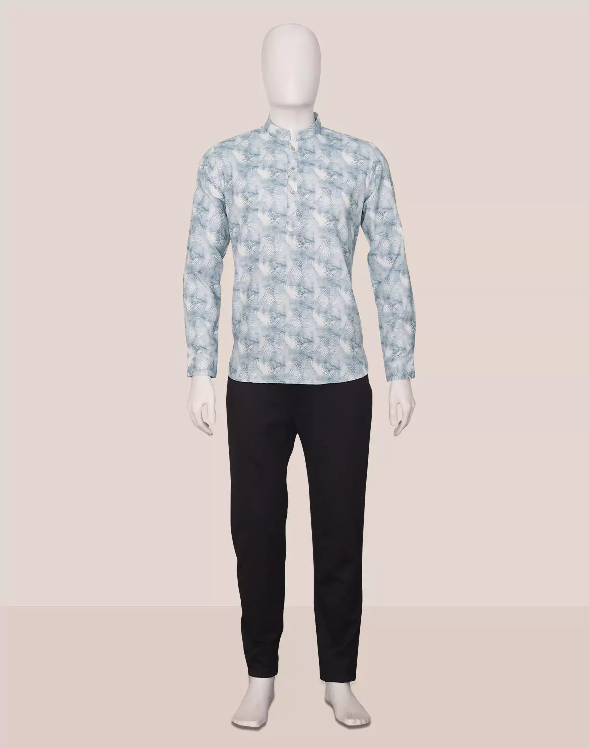 Glaxo Cotton Graphic Print Short Kurta in Sky Blue
