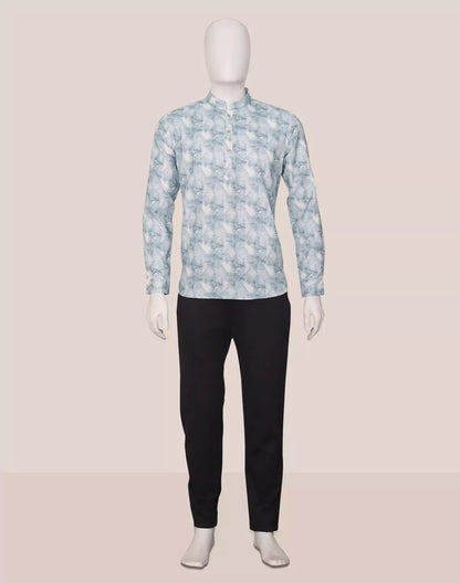 Glaxo Cotton Graphic Print Short Kurta in Sky Blue
