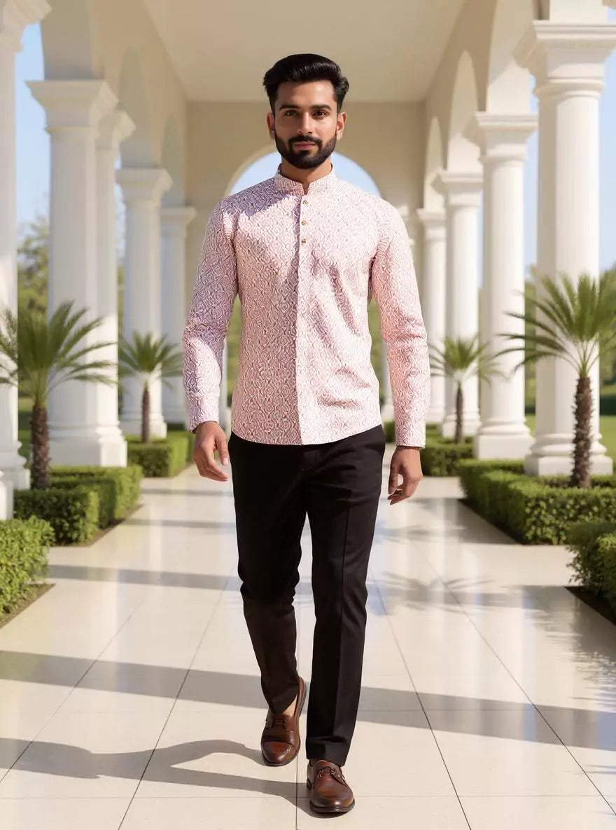 Classy Rust Coloured Geometric Print Glaxo Cotton Short Kurta