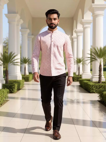 Classy Rust Coloured Geometric Print Glaxo Cotton Short Kurta
